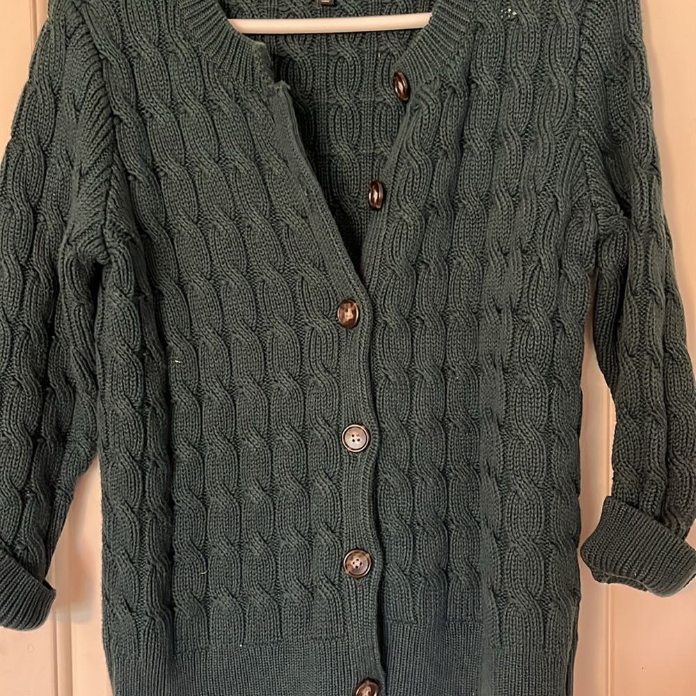Talbots Dark Green Cable Knit Cardigan - Picture 3 of 5